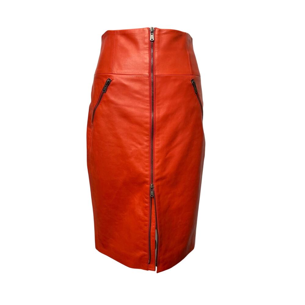 EUC – Vintage Yves Saint Laurent Rive Gauche Flamme Leather Zip Skirt